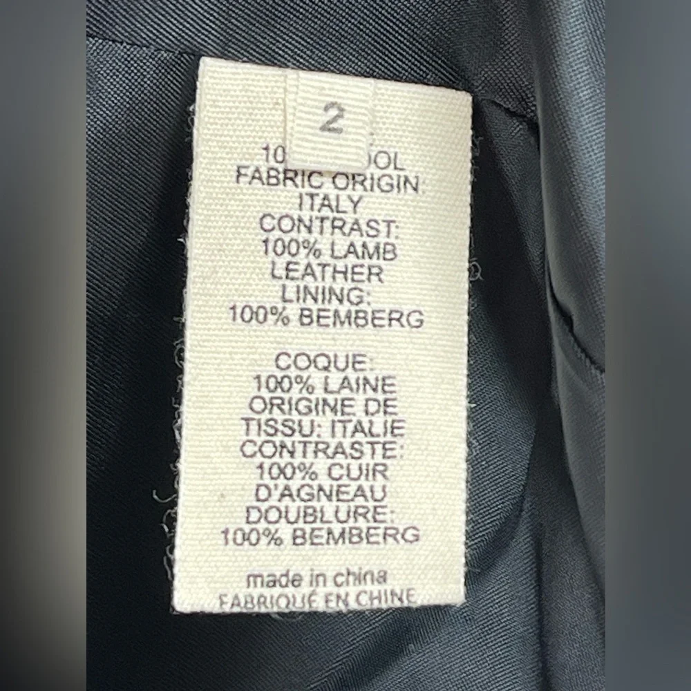 NWOT L’Agence Women’s Harper Leather and Wool Contrast Blazer in‎ Black Size 2